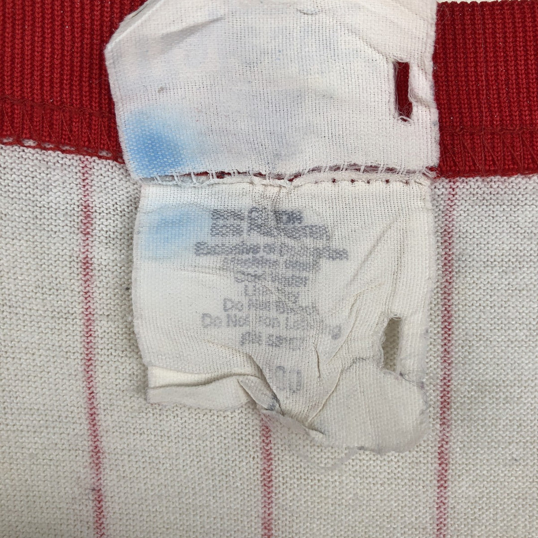 ~90'S Majestic PASCO Scientific Stripe Pattern V-Neck Advertising Ringer T-Shirt, Made in USA, Men's Size L (approx.) unclear white type Vintage Second Hand