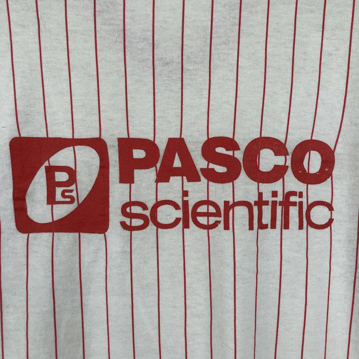 ~90'S Majestic PASCO Scientific Stripe Pattern V-Neck Advertising Ringer T-Shirt, Made in USA, Men's Size L (approx.) unclear white type Vintage Second Hand