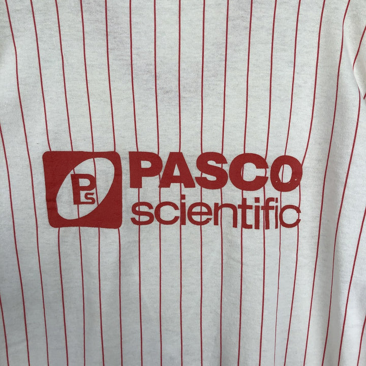~90'S Majestic PASCO Scientific Stripe Pattern V-Neck Advertising Ringer T-Shirt, Made in USA, Men's Size L (approx.) unclear white type Vintage Second Hand