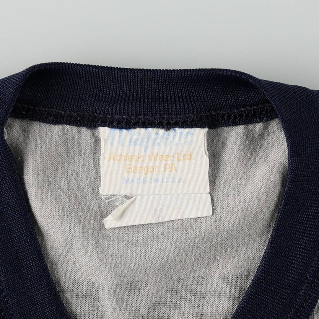 ~90'S Majestic Stripe Pattern V-Neck Ringer T-Shirt, Made in USA, Men's Size M (Equivalent), Vintage cotton gray type Vintage Second Hand