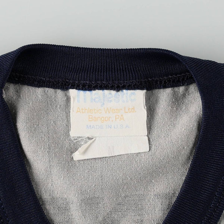 ~90'S Majestic Stripe Pattern V-Neck Ringer T-Shirt, Made in USA, Men's Size M (Equivalent), Vintage cotton gray type Vintage Second Hand