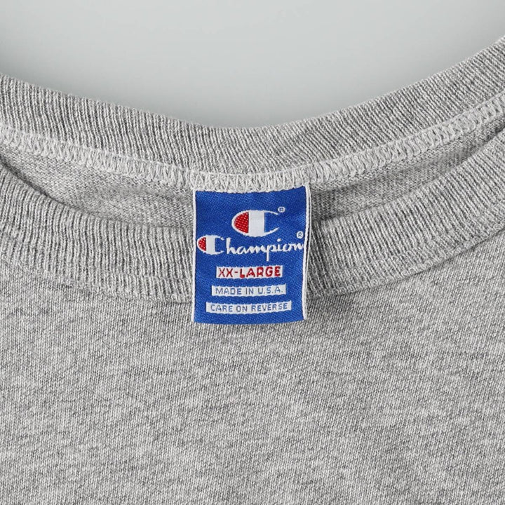 90'S Champion Short-Sleeve T-Shirt with One-Point Logo, Made in USA, Men's XXL Equivalent, Vintage cotton gray type Vintage Second Hand