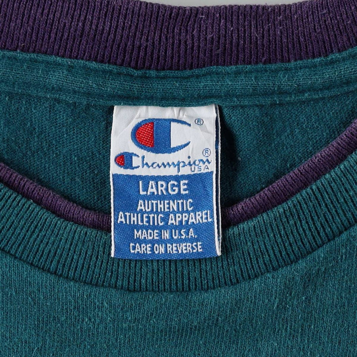 90'S Champion Short-Sleeve T-Shirt with One-Point Logo, Made in USA, Men's Size L (Equivalent), Vintage cotton Green type dark green Vintage Second Hand