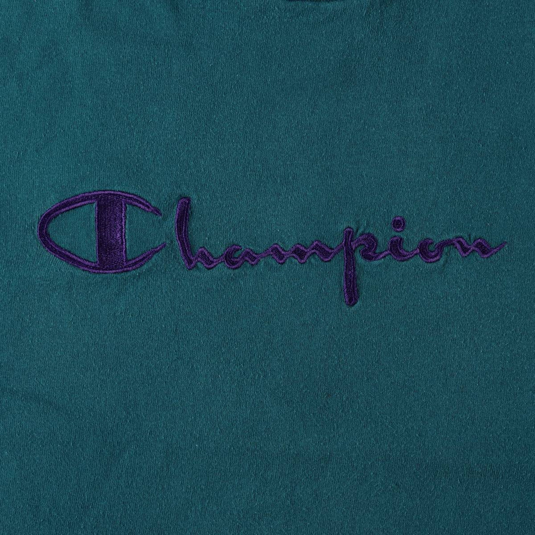 90'S Champion Short-Sleeve T-Shirt with One-Point Logo, Made in USA, Men's Size L (Equivalent), Vintage cotton Green type dark green Vintage Second Hand