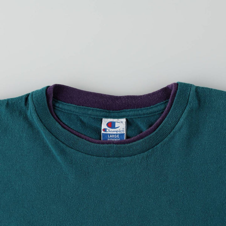 90'S Champion Short-Sleeve T-Shirt with One-Point Logo, Made in USA, Men's Size L (Equivalent), Vintage cotton Green type dark green Vintage Second Hand