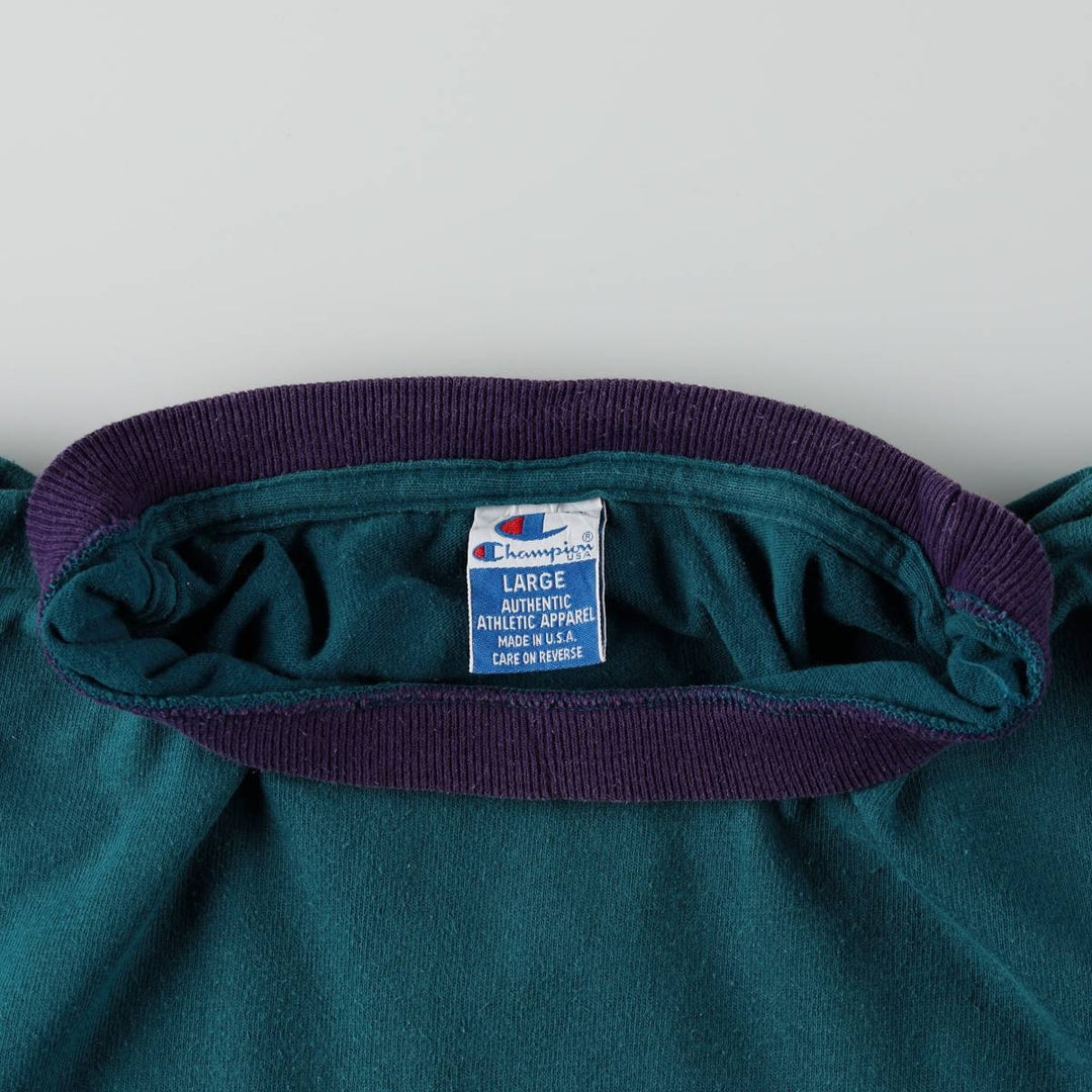 90'S Champion Short-Sleeve T-Shirt with One-Point Logo, Made in USA, Men's Size L (Equivalent), Vintage cotton Green type dark green Vintage Second Hand