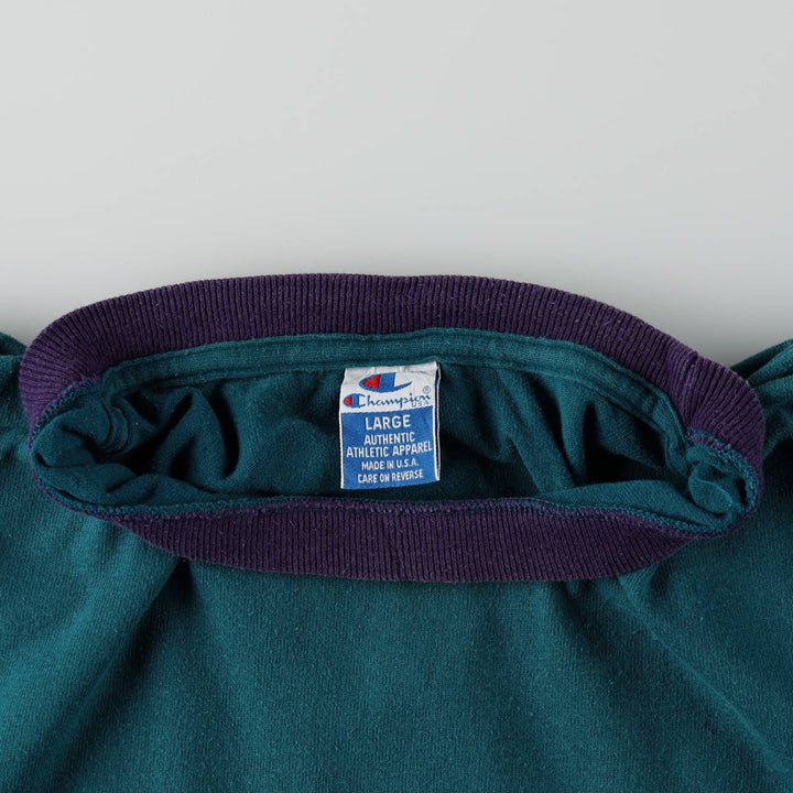 90'S Champion Short-Sleeve T-Shirt with One-Point Logo, Made in USA, Men's Size L (Equivalent), Vintage cotton Green type dark green Vintage Second Hand