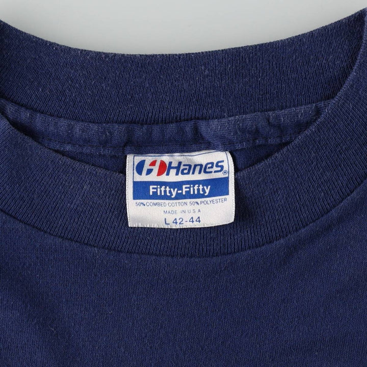 Vintage 1980'S Hanes Fifty-Fifty Blue Tag College T-Shirt, Made in USA, Men's Size Large cotton navy blue type Vintage Second Hand
