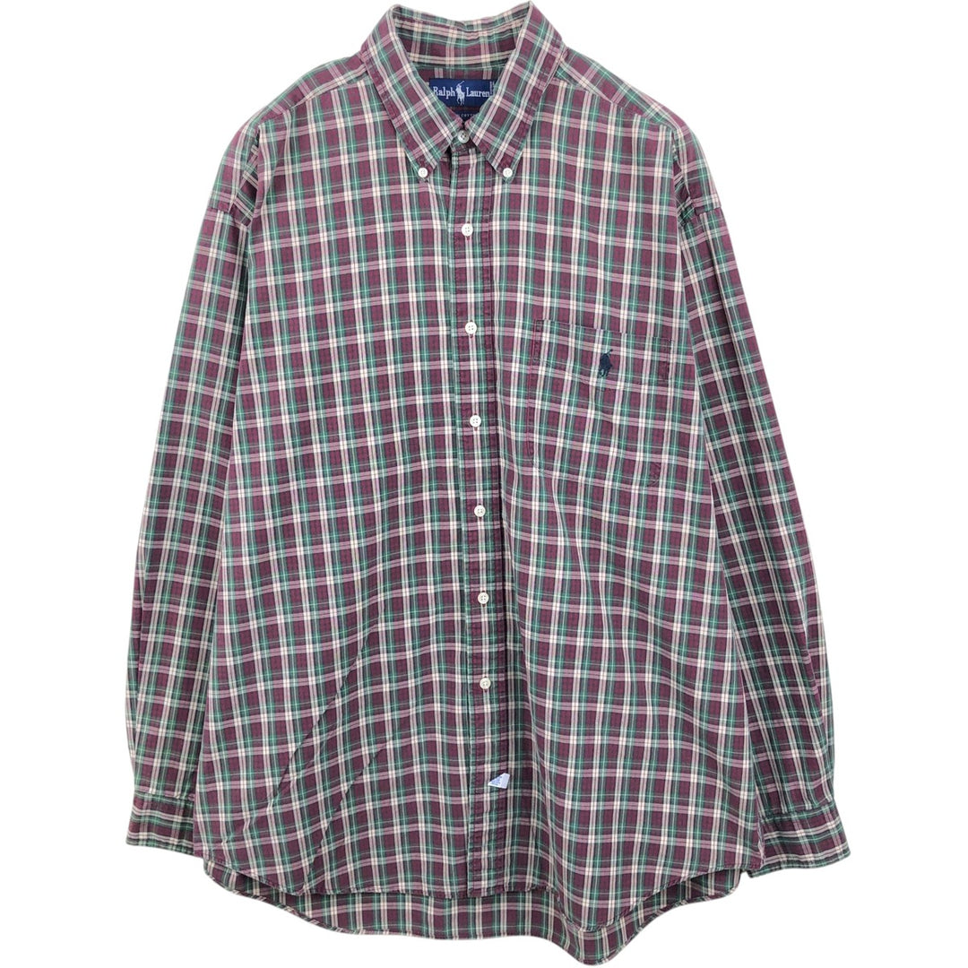 Ralph Lauren long sleeve button down check shirt, men's XL size cotton burgundy type Vintage Second Hand