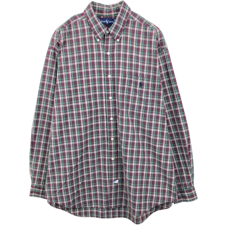 Ralph Lauren long sleeve button down check shirt, men's XL size cotton burgundy type Vintage Second Hand