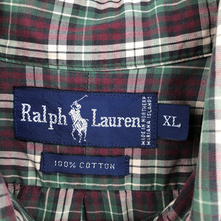 Ralph Lauren long sleeve button down check shirt, men's XL size cotton burgundy type Vintage Second Hand