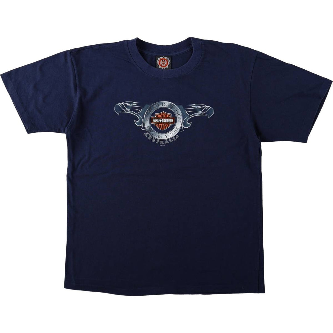 Harley-Davidson Eagle Pattern Motorcycle Bike T-shirt Men's M size cotton navy blue type Vintage Second Hand