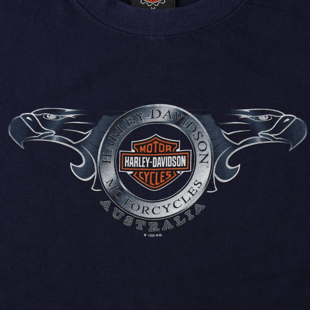 Harley-Davidson Eagle Pattern Motorcycle Bike T-shirt Men's M size cotton navy blue type Vintage Second Hand