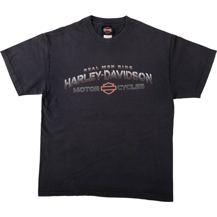 00'S Harley-Davidson Fire Pattern Motorcycle Bike T-Shirt Made in USA Men's L size cotton Charcoal Vintage Second Hand