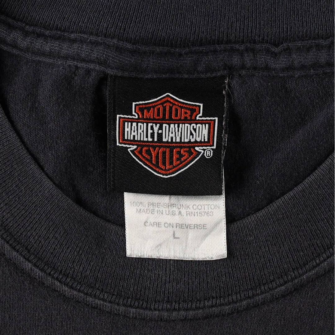 00'S Harley-Davidson Fire Pattern Motorcycle Bike T-Shirt Made in USA Men's L size cotton Charcoal Vintage Second Hand