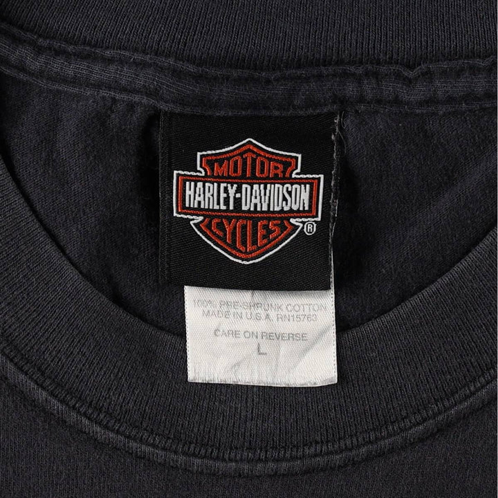 00'S Harley-Davidson Fire Pattern Motorcycle Bike T-Shirt Made in USA Men's L size cotton Charcoal Vintage Second Hand