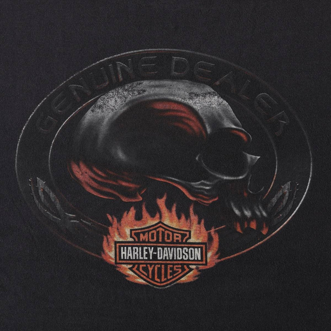 00'S Harley-Davidson Fire Pattern Motorcycle Bike T-Shirt Made in USA Men's L size cotton Charcoal Vintage Second Hand