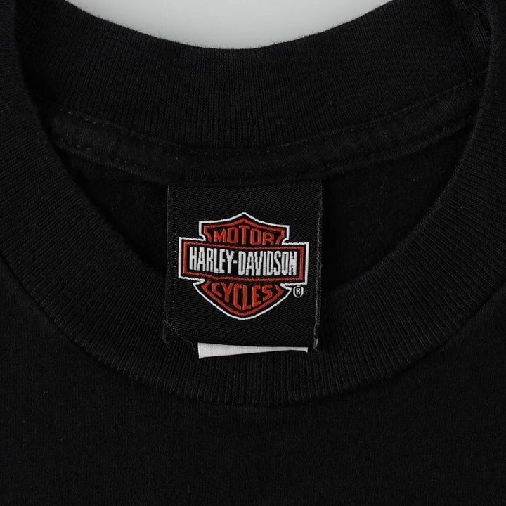 00'S Harley-Davidson Fire Pattern Motorcycle Bike T-Shirt Made in USA Men's L size cotton black type Vintage Second Hand