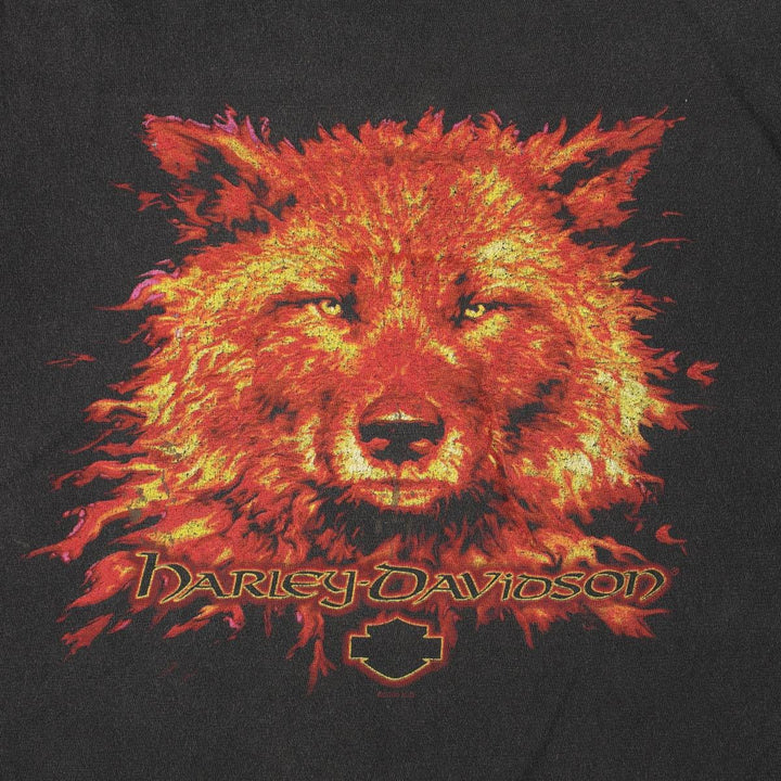 2000'S Harley-Davidson Animal Pattern Fire Pattern Motorcycle T-Shirt, Made in USA, Men's XXL equivalent. cotton Charcoal Vintage Second Hand