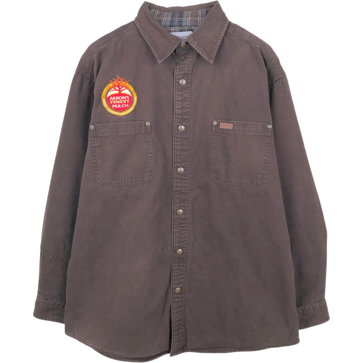 Carhartt Akron's Finest Mulch Advertising Long-Sleeve Duck Work Shirt, Men's Size XL (approx.) cotton brown type Vintage Second Hand
