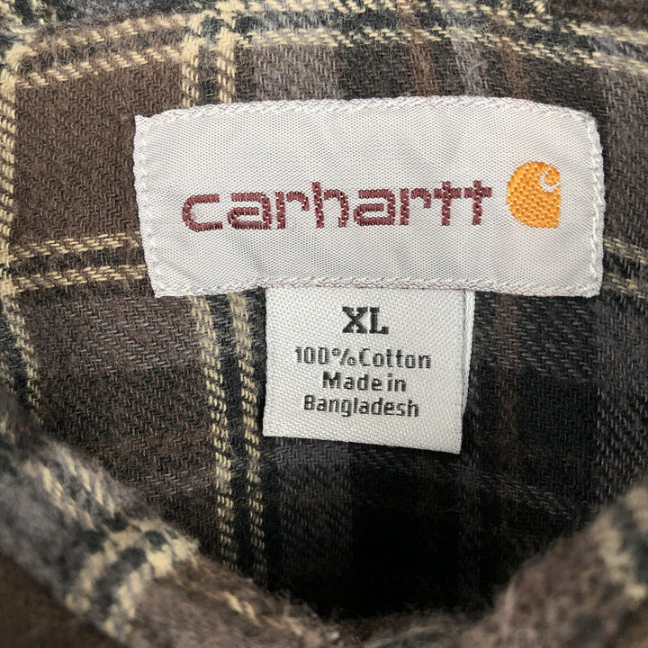 Carhartt Akron's Finest Mulch Advertising Long-Sleeve Duck Work Shirt, Men's Size XL (approx.) cotton brown type Vintage Second Hand
