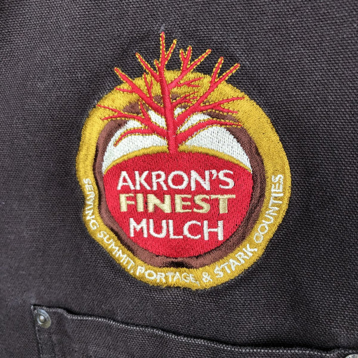 Carhartt Akron's Finest Mulch Advertising Long-Sleeve Duck Work Shirt, Men's Size XL (approx.) cotton brown type Vintage Second Hand