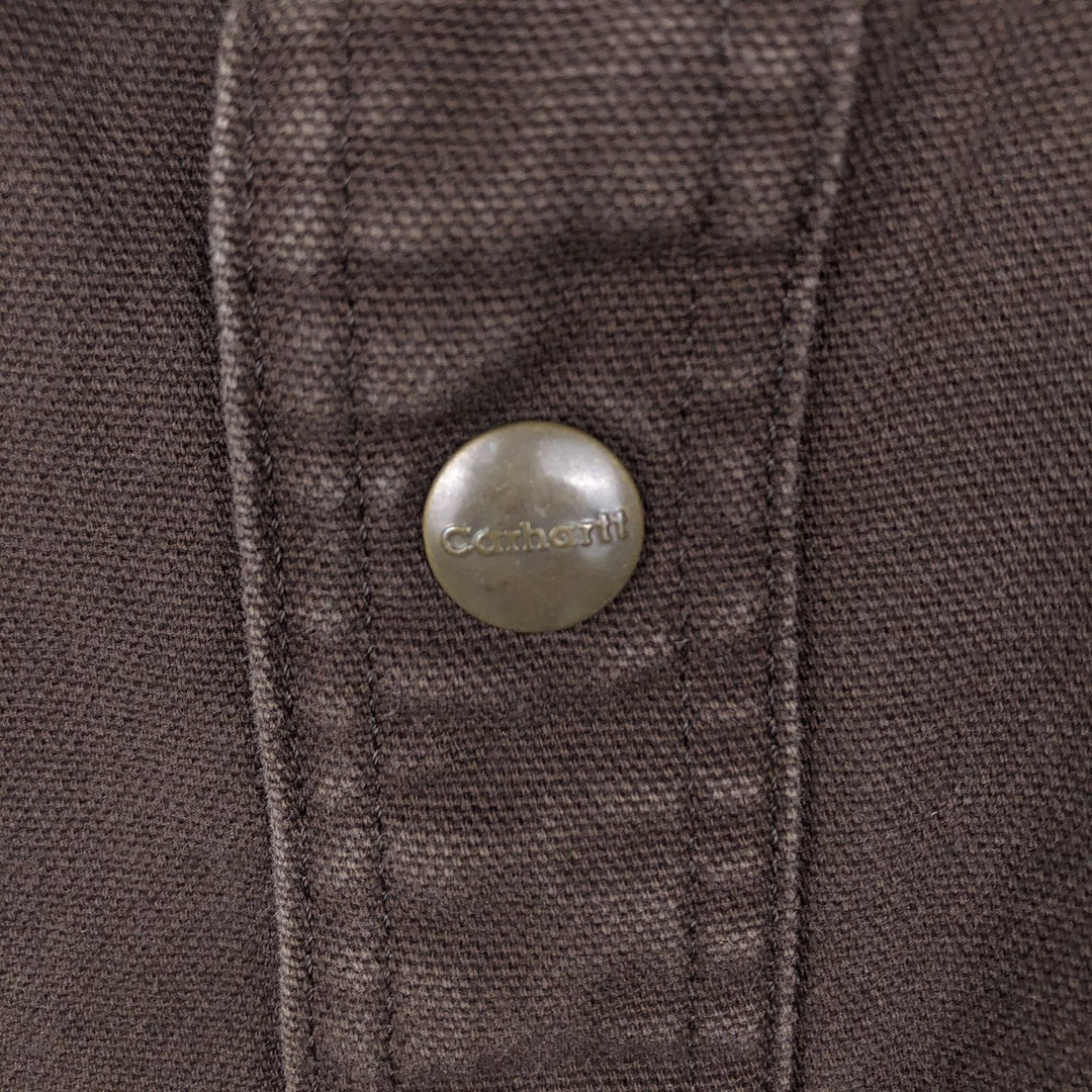 Carhartt Akron's Finest Mulch Advertising Long-Sleeve Duck Work Shirt, Men's Size XL (approx.) cotton brown type Vintage Second Hand