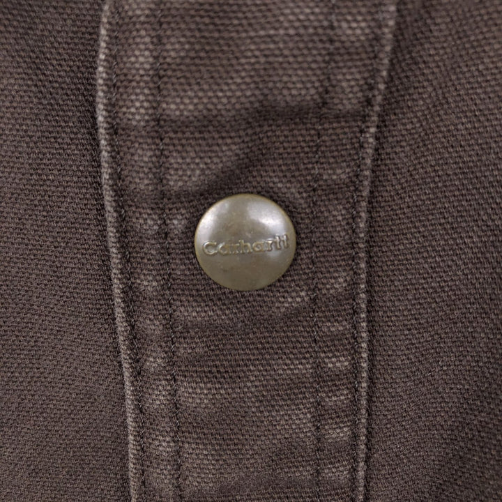 Carhartt Akron's Finest Mulch Advertising Long-Sleeve Duck Work Shirt, Men's Size XL (approx.) cotton brown type Vintage Second Hand