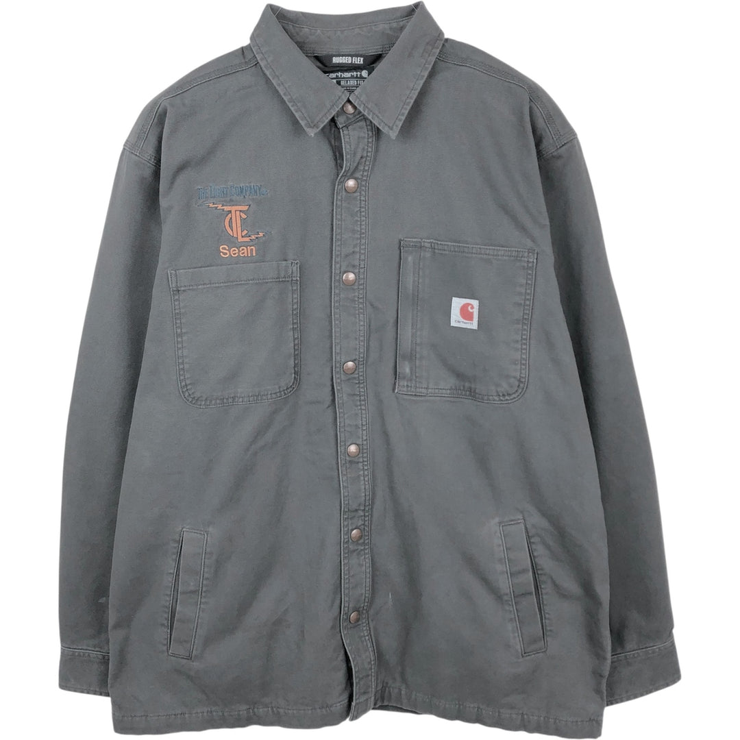 Carhartt RUGGED FLEX THE LIGHT COMPANY Advertising Long-Sleeve Duck Work Shirt, Men's Size XL (approx.) cotton Charcoal Vintage Second Hand