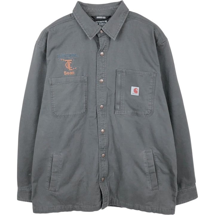 Carhartt RUGGED FLEX THE LIGHT COMPANY Advertising Long-Sleeve Duck Work Shirt, Men's Size XL (approx.) cotton Charcoal Vintage Second Hand