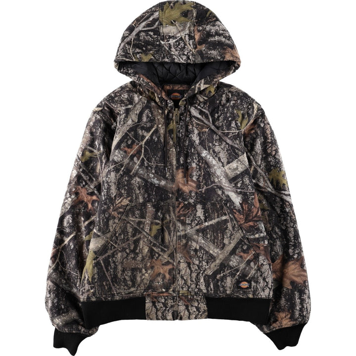 Dickies Camouflage Pattern Real Tree Camo Padded Duck Full-Zip Hoodie (Men's Size L) cotton Khaki type Vintage Second Hand
