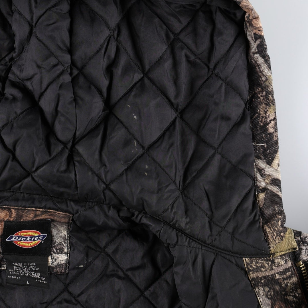 Dickies Camouflage Pattern Real Tree Camo Padded Duck Full-Zip Hoodie (Men's Size L) cotton Khaki type Vintage Second Hand
