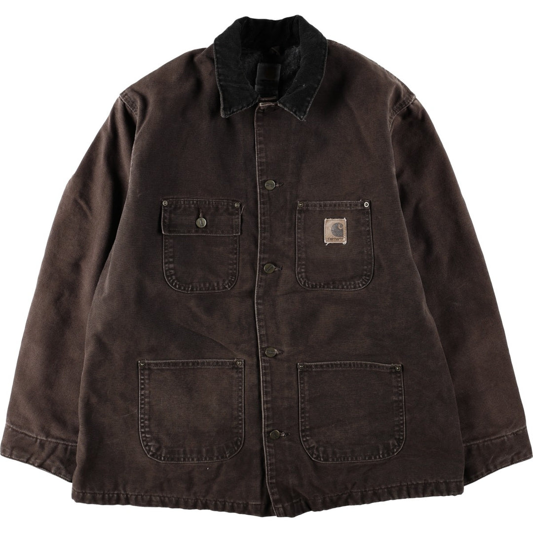 Carhartt Michigan Chore Coat, padded duck work jacket, men's size L equivalent. cotton brown type Vintage Second Hand