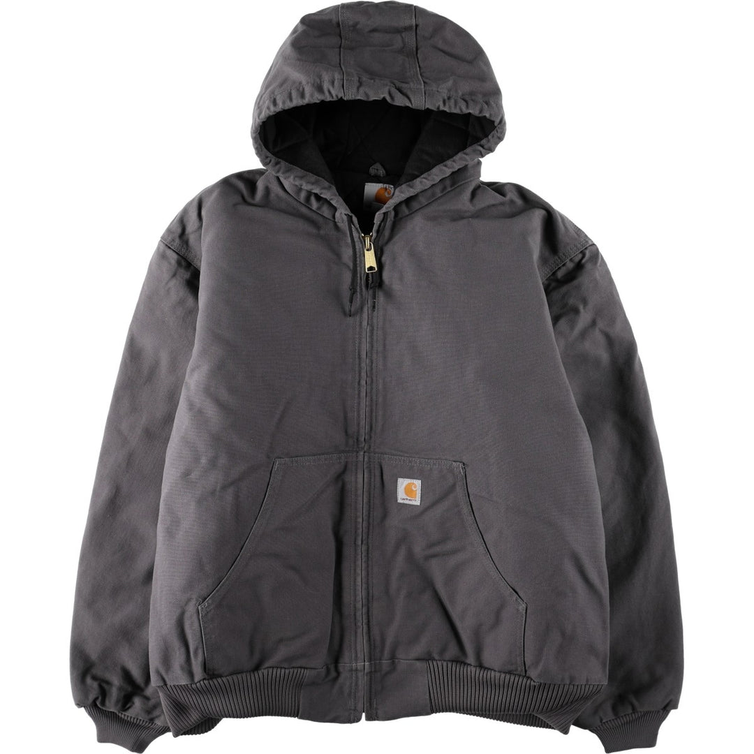 Carhartt Active Jacket, Padded Duck Full-Zip Hoodie, Made in USA, Men's XXL cotton Charcoal Vintage Second Hand