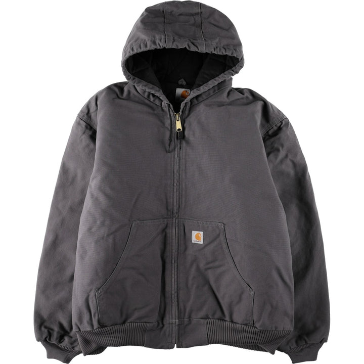 Carhartt Active Jacket, Padded Duck Full-Zip Hoodie, Made in USA, Men's XXL cotton Charcoal Vintage Second Hand