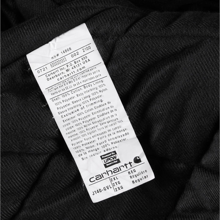Carhartt Active Jacket, Padded Duck Full-Zip Hoodie, Made in USA, Men's XXL cotton Charcoal Vintage Second Hand