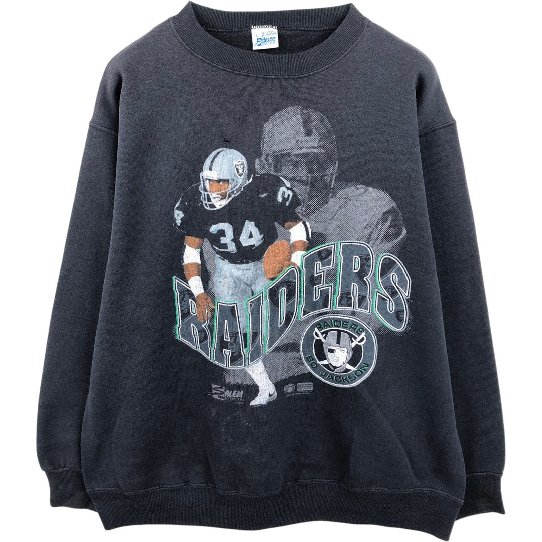 90'S SALEM SPORTSWEAR NFL Oakland Raiders Print Sweatshirt, Made in USA, Men's Size L (Equivalent), Vintage cotton black type Vintage Second Hand