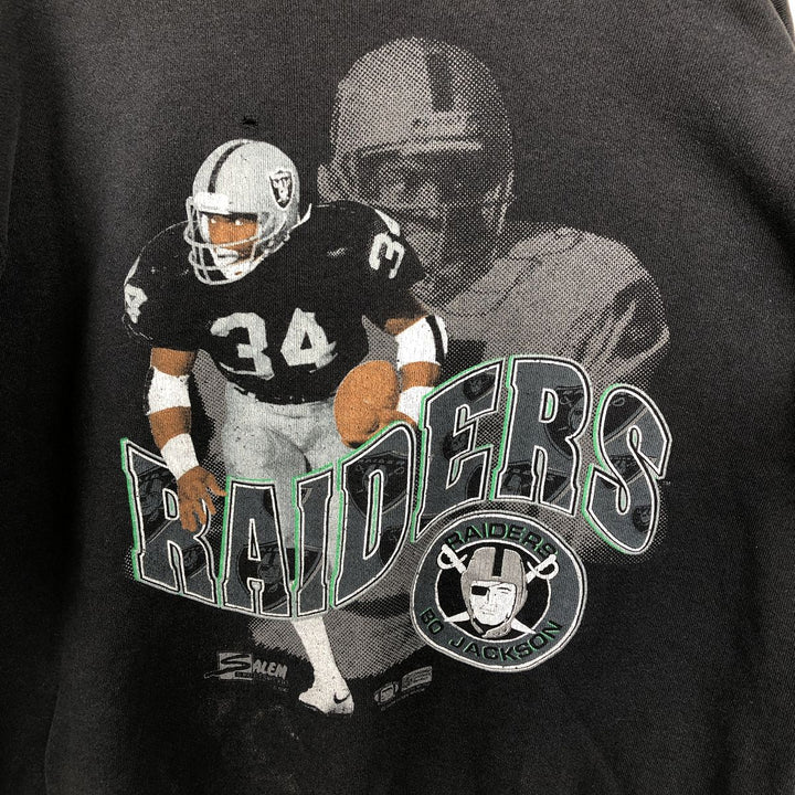 90'S SALEM SPORTSWEAR NFL Oakland Raiders Print Sweatshirt, Made in USA, Men's Size L (Equivalent), Vintage cotton black type Vintage Second Hand