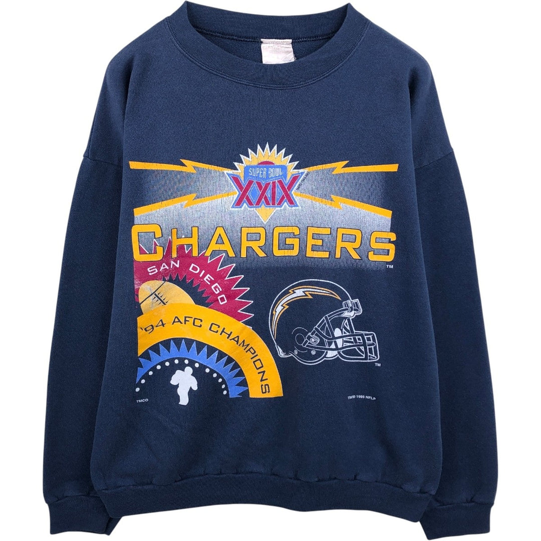 90'S NFL San Diego Chargers Print Sweatshirt, Men's Size L (approx.), Vintage cotton navy blue type Vintage Second Hand