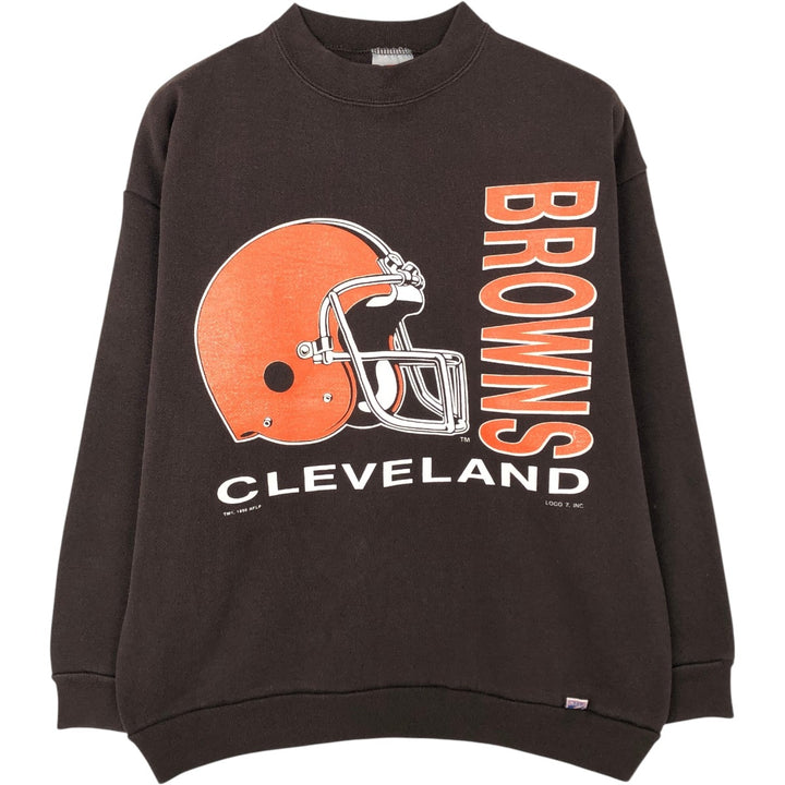 90'S LOGO7 NFL BROWNS Cleveland Browns Print Sweatshirt, Men's Size L (approx.), Vintage cotton brown type Vintage Second Hand