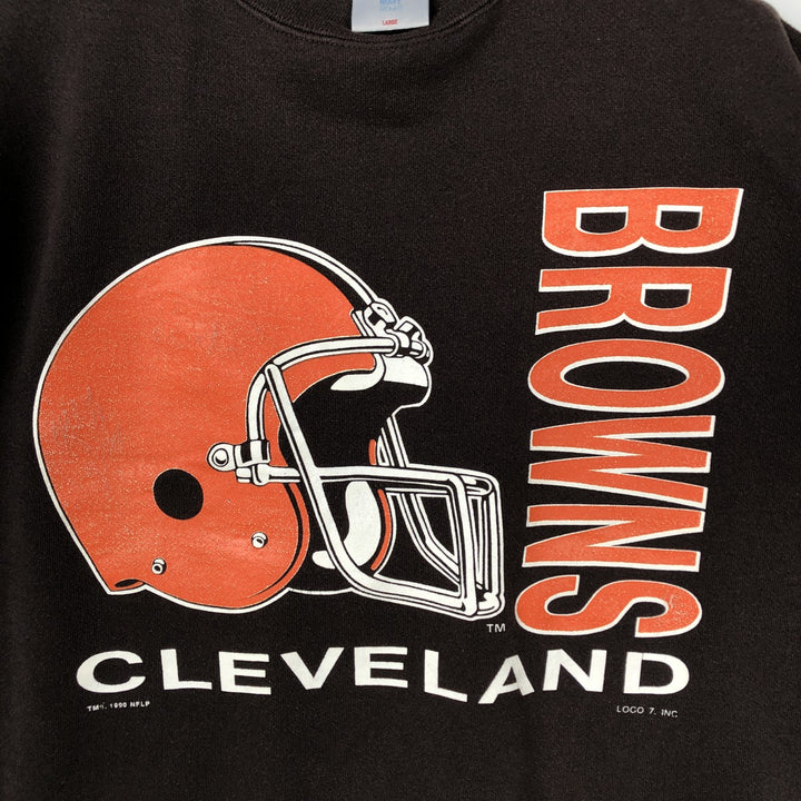 90'S LOGO7 NFL BROWNS Cleveland Browns Print Sweatshirt, Men's Size L (approx.), Vintage cotton brown type Vintage Second Hand