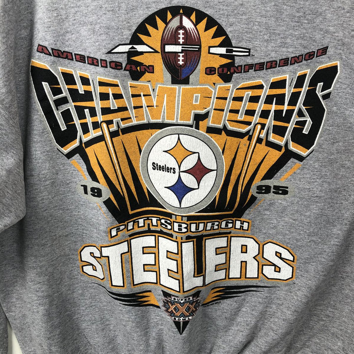 90'S Starter NFL Pittsburgh Steelers Print Sweatshirt, Made in USA, Men's Size L (Equivalent), Vintage cotton gray type Vintage Second Hand