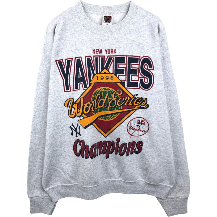 90'S Fruit of the Loom MLB New York Yankees Print Sweatshirt, Men's Size XL (Equivalent), Vintage cotton gray type Vintage Second Hand