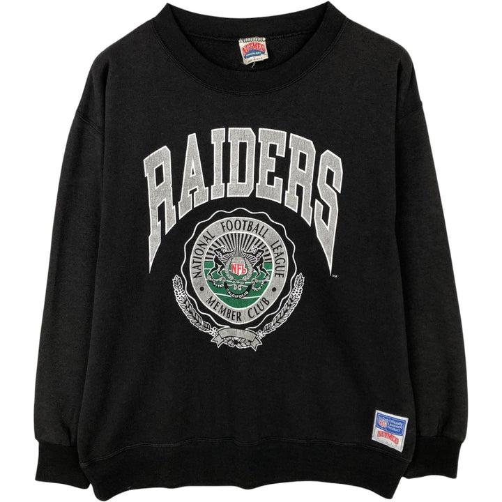 NUTMEG NFL RAIDERS Oakland Raiders Print Sweatshirt, Made in USA, Men's Size L (Equivalent), Vintage cotton black type Vintage Second Hand