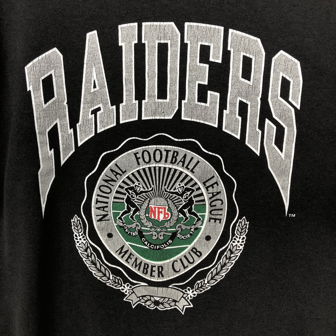 NUTMEG NFL RAIDERS Oakland Raiders Print Sweatshirt, Made in USA, Men's Size L (Equivalent), Vintage cotton black type Vintage Second Hand