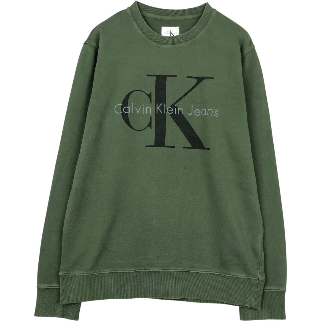 Calvin Klein JEANS printed sweatshirt, men's size XL (approx.) cotton Green type dark green Vintage Second Hand