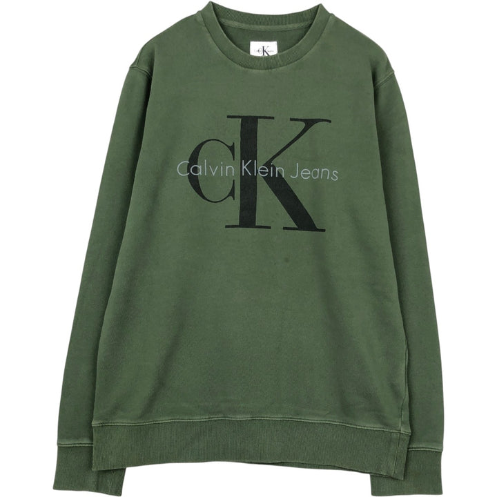 Calvin Klein JEANS printed sweatshirt, men's size XL (approx.) cotton Green type dark green Vintage Second Hand