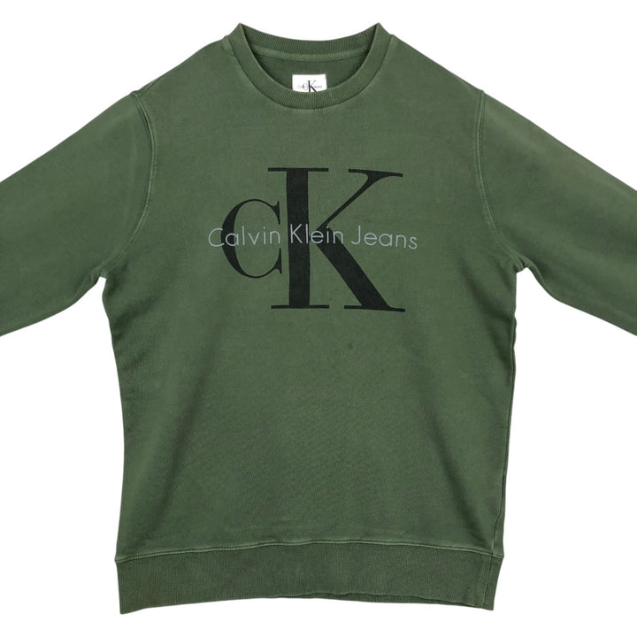 Calvin Klein JEANS printed sweatshirt, men's size XL (approx.) cotton Green type dark green Vintage Second Hand