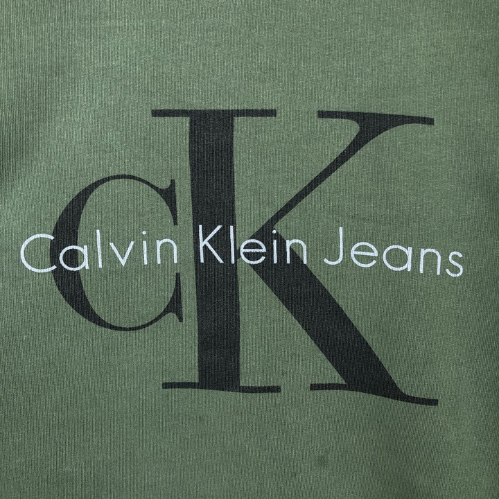 Calvin Klein JEANS printed sweatshirt, men's size XL (approx.) cotton Green type dark green Vintage Second Hand
