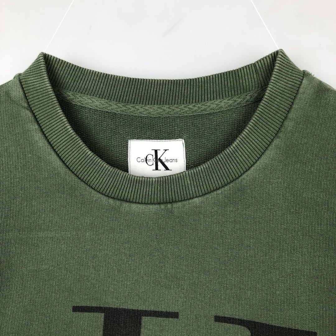 Calvin Klein JEANS printed sweatshirt, men's size XL (approx.) cotton Green type dark green Vintage Second Hand